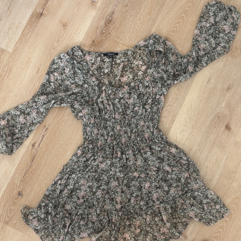 Trixxi Floral Long Sleeve Dress - Green and Pink